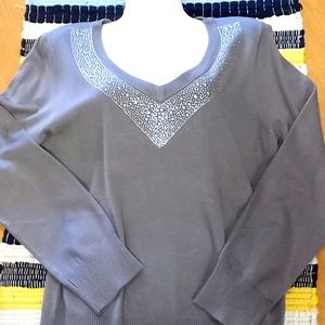Bling 💎 Rhinestoned V Neck Gray Tunic Sweater
